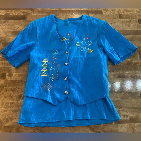 CITY GIRL BY NANCY BOLEN Vintage 80s Turquoise Two Piece Set Made in the USA - Picture 3 of 16